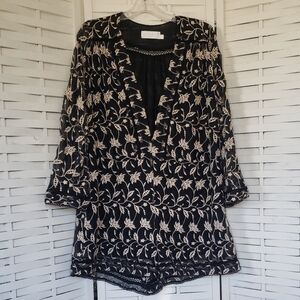 Zimmermann Black and Beuge  Embroidery V Neck Semisheer Lined Jumper Size 1